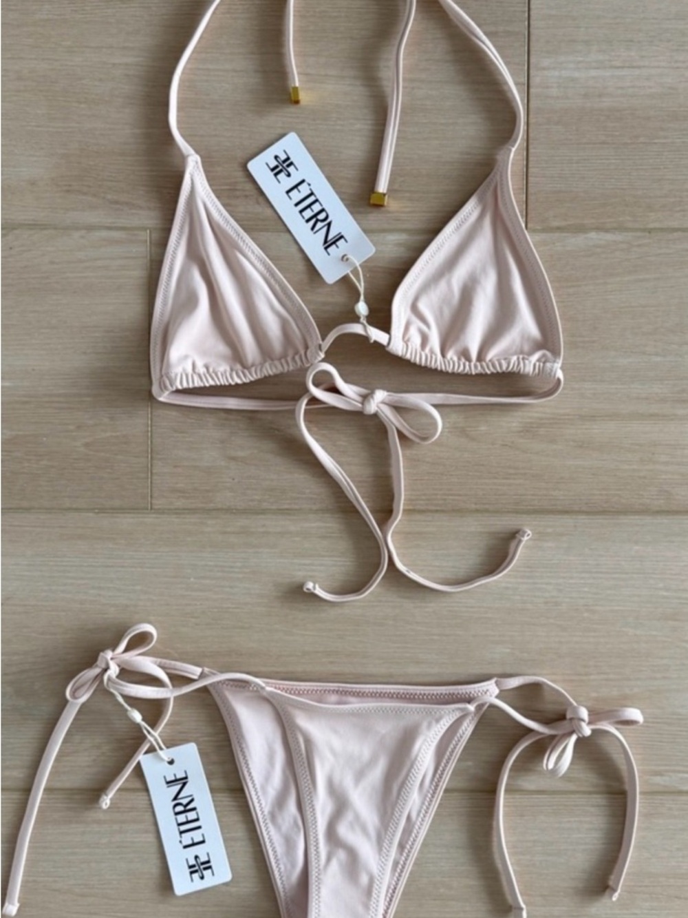 Eterne Women's Light Nude Tie-Side Triangle Bikini-ISLA DUSTY PINK - Picture 10 of 11
